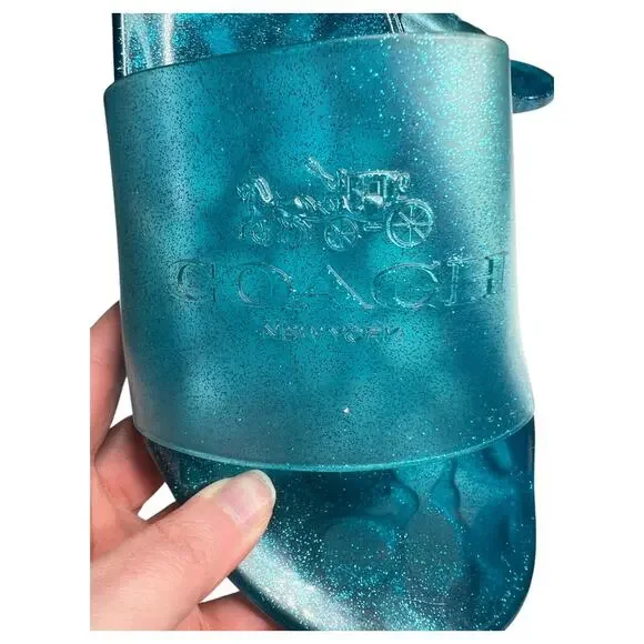 Coach Size 8 Women's Shoes Slide Sandal ULYSSA Teal SIG C Rubber NEW $98 - Picture 4 of 8